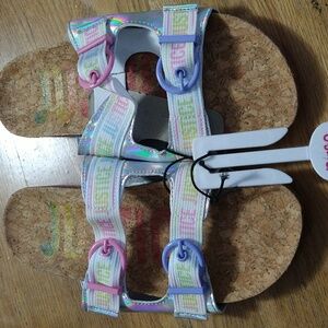 Justice Silver Rainbow Slip In Sandals